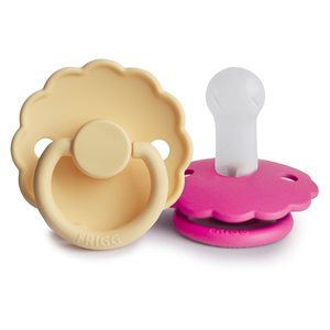 FRIGG Daisy - Round Silicone 2-Pack Pacifiers - Pale Daffodil/Fuchsia - Size 2